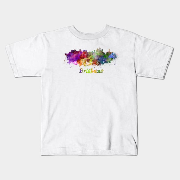 Brisbane skyline in watercolor Kids T-Shirt by PaulrommerArt